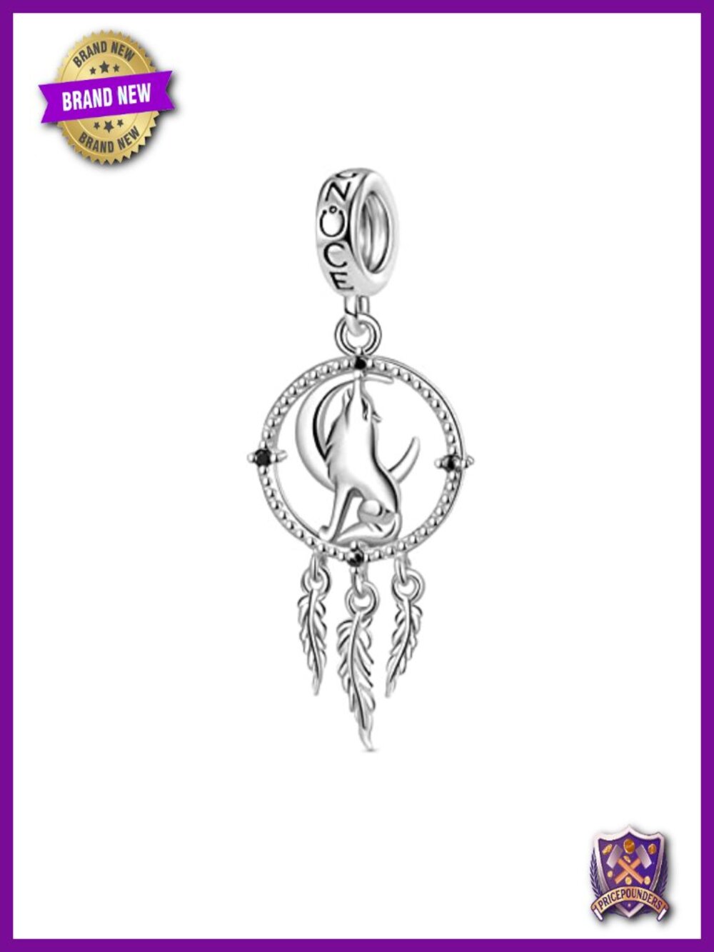 925 Sterling Silver Dream Catcher Wolf Charm Pendant for Bracelet Necklace